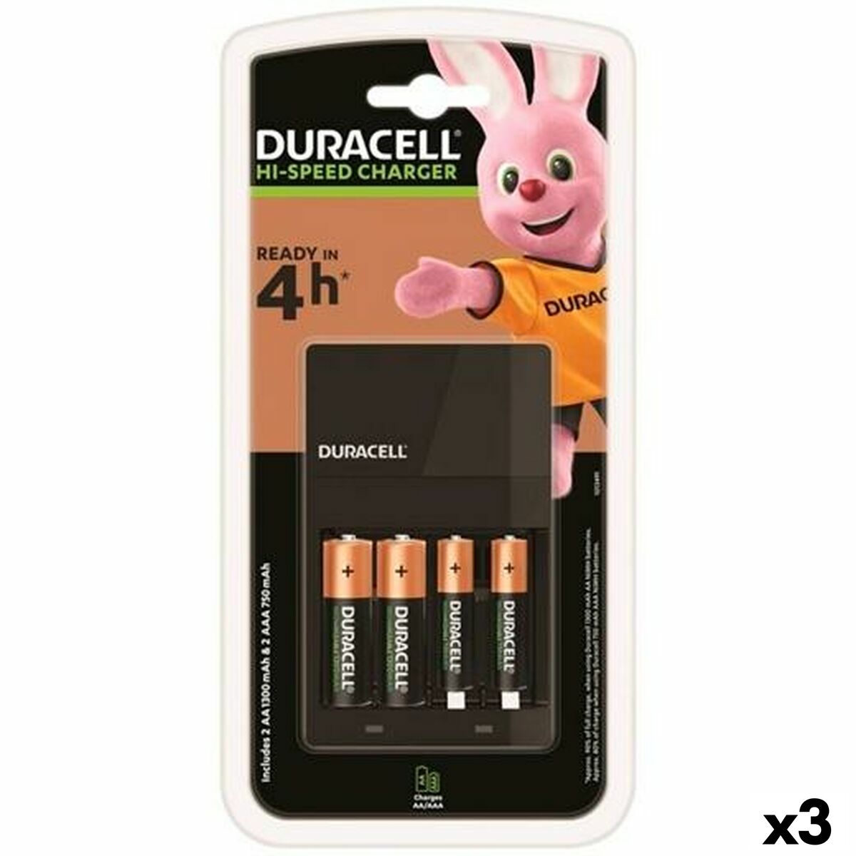 Charger + Rechargeable Batteries DURACELL (3 Units) Charger + Rechargeable Batteries DURACELL (3 Units)