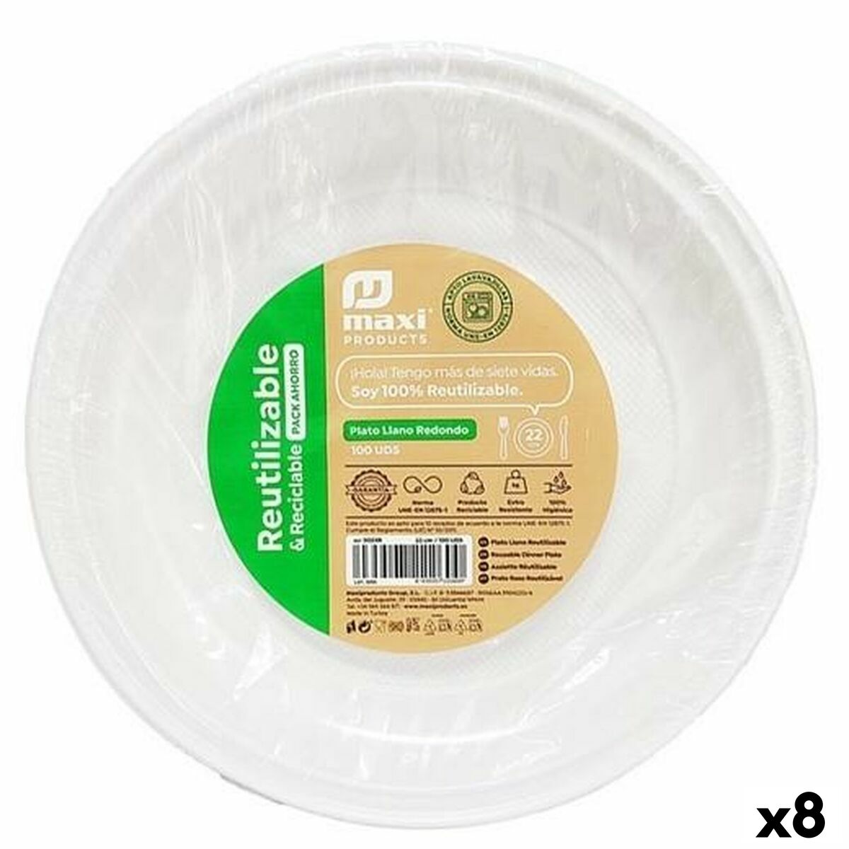 Set of reusable plates Maxi Products White Plastic 22 cm 100 Pieces (8 Units) Set of reusable plates Maxi Products White Plastic 22 cm 100 Pieces (8 Units)