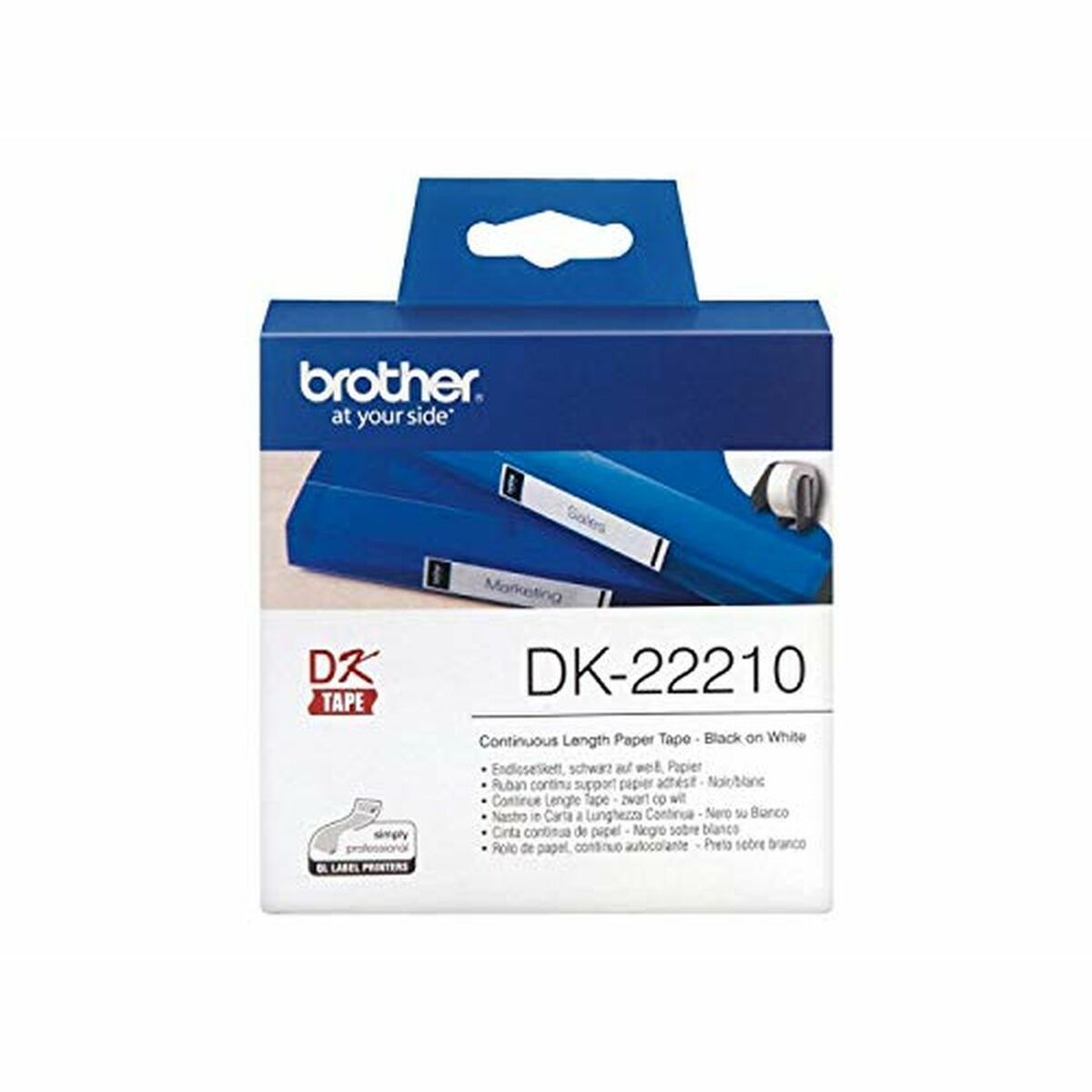 Continuous Paper for Printers Brother DK22210 29 x 30,48 mm White Black 80 g/m (1 Unit) Continuous Paper for Printers Brother DK22210 29 x 30,48 mm White Black 80 g/m (1 Unit)