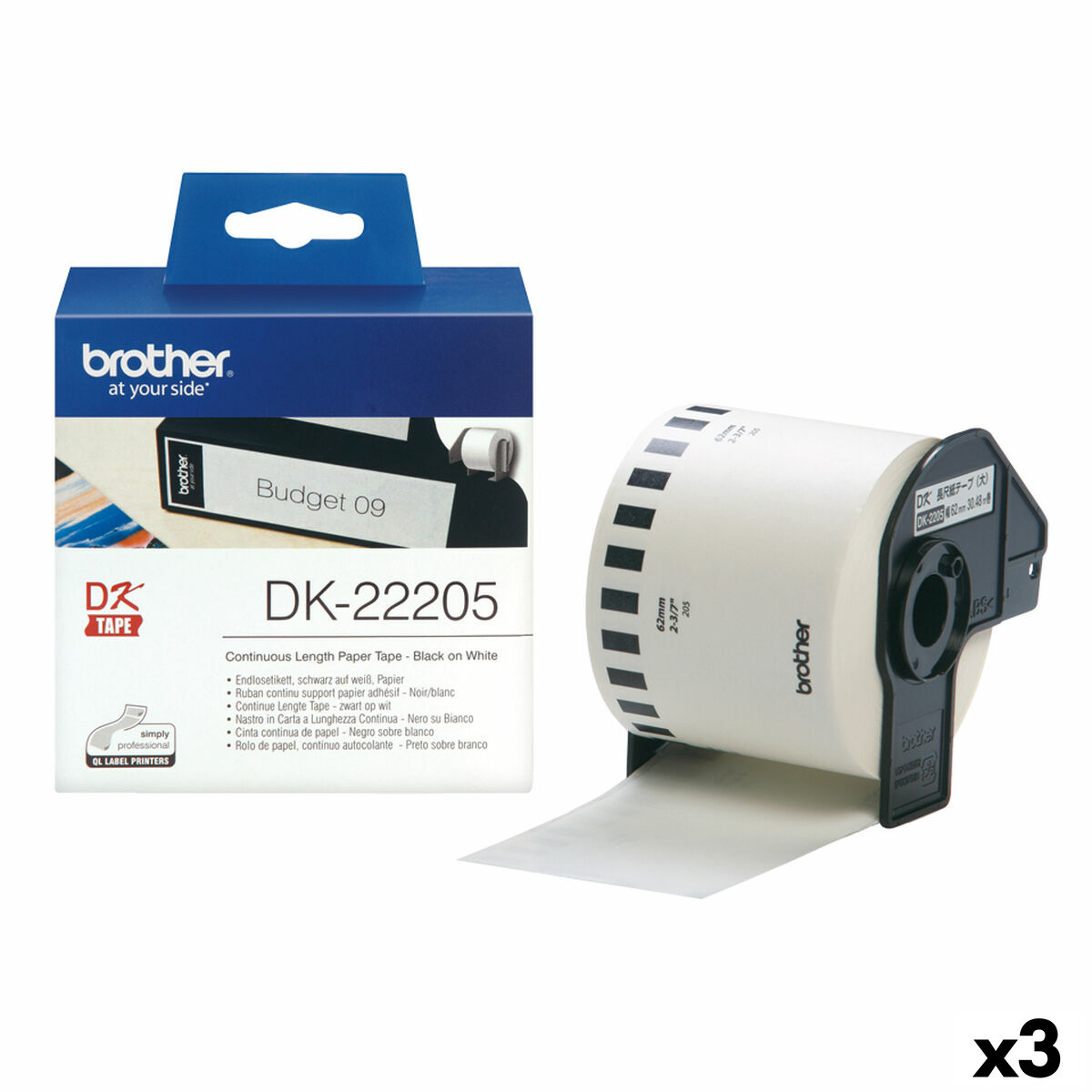 Continuous Roll of Paper Brother DK-22205 Black/White (3 Units) Continuous Roll of Paper Brother DK-22205 Black/White (3 Units)
