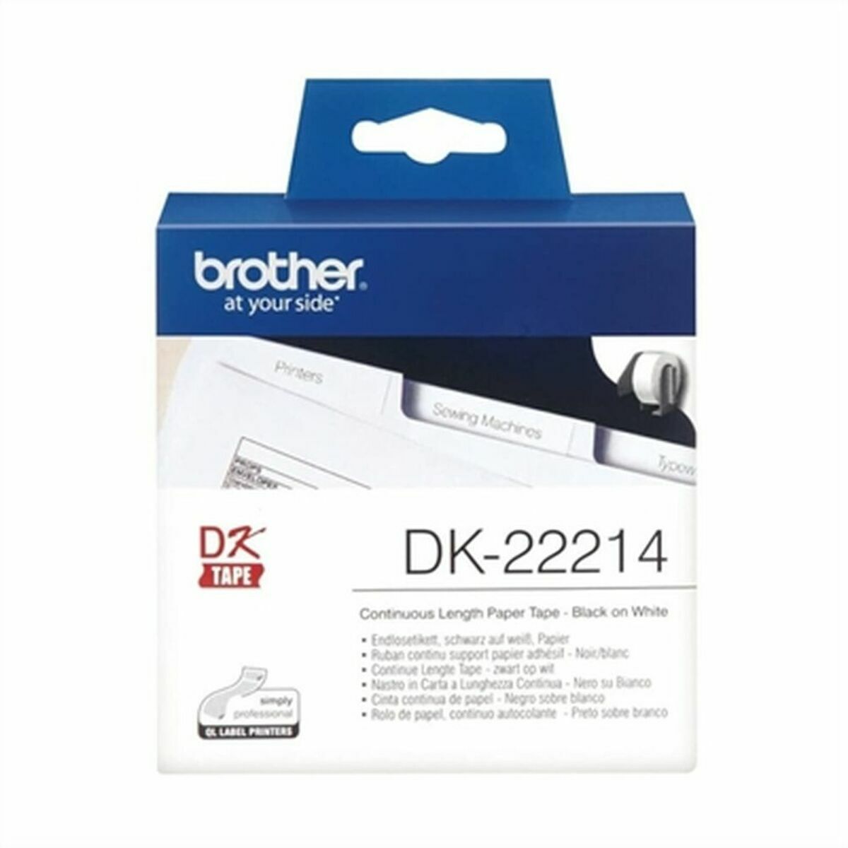 Continuous Thermal Paper Tape Brother DK-22214 White Black Continuous Thermal Paper Tape Brother DK-22214 White Black