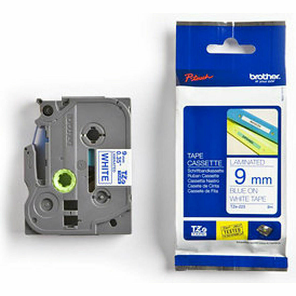 Laminated Tape for Labelling Machines Brother TZE223 9 mm Blue / White Laminated Tape for Labelling Machines Brother TZE223 9 mm Blue / White