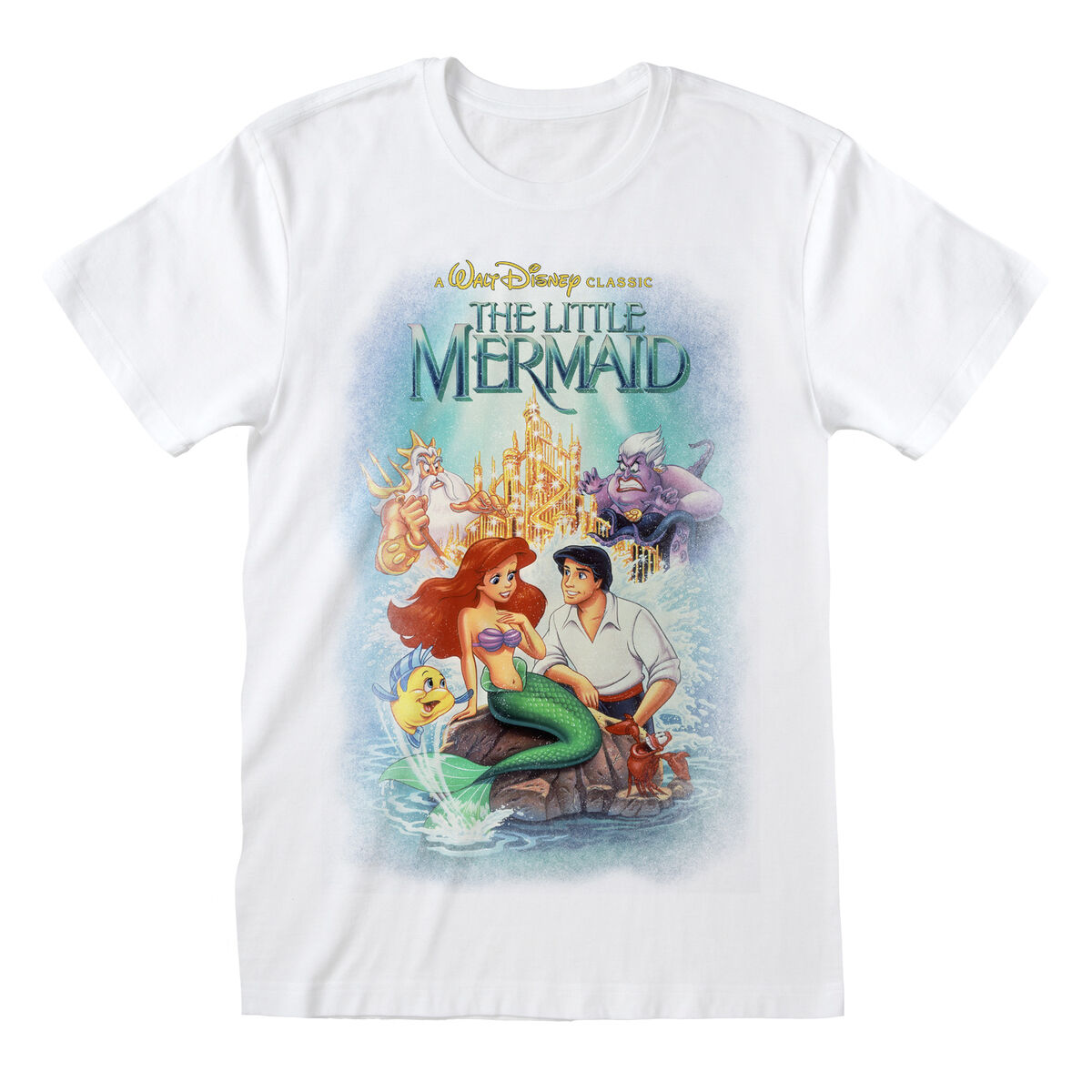 Short Sleeve T-Shirt The Little Mermaid Classic Poster White Unisex Short Sleeve T-Shirt The Little Mermaid Classic Poster White Unisex