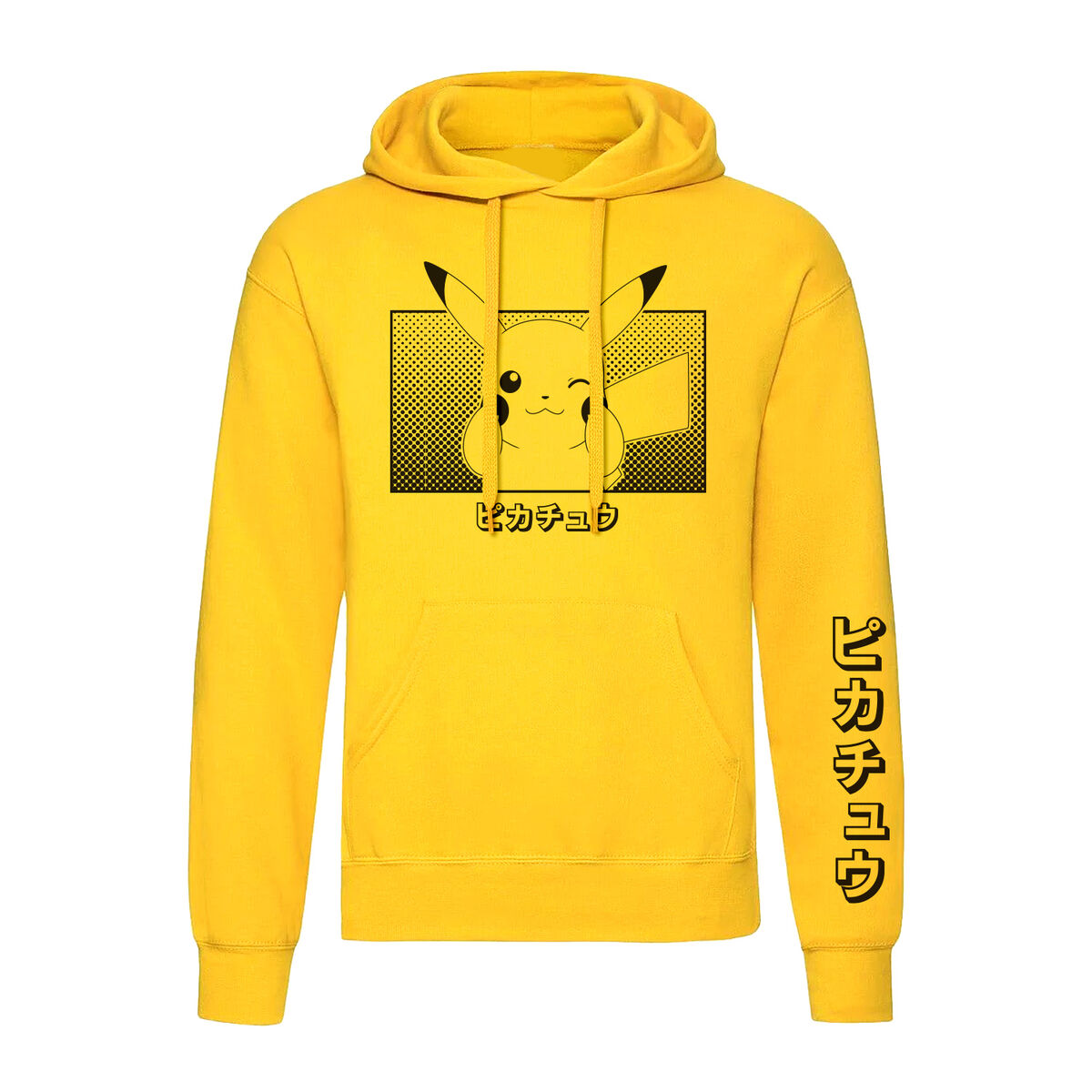Unisex Hoodie Pokémon Pikachu Katakana Yellow Unisex Hoodie Pokémon Pikachu Katakana Yellow