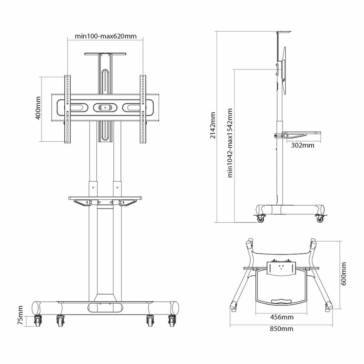 Adjustable support Neomounts NM-M1700BLACK 32″ 75″ Portable