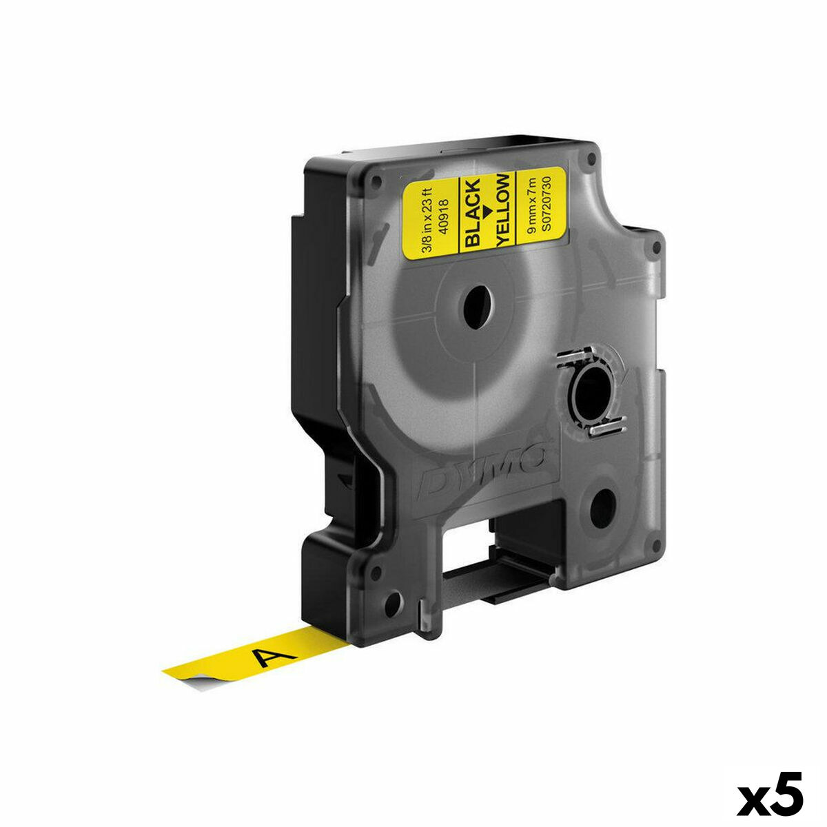Laminated Tape for Labelling Machines Dymo D1 40918 9 mm LabelManager Black Yellow (5 Units)