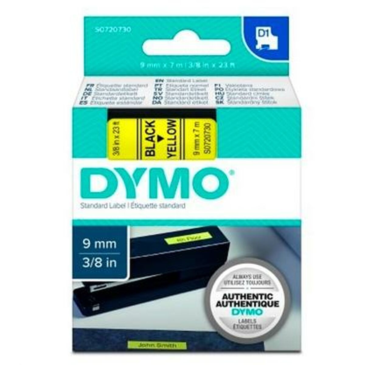Laminated Tape for Labelling Machines Dymo D1 40918 9 mm LabelManager Black Yellow (5 Units)