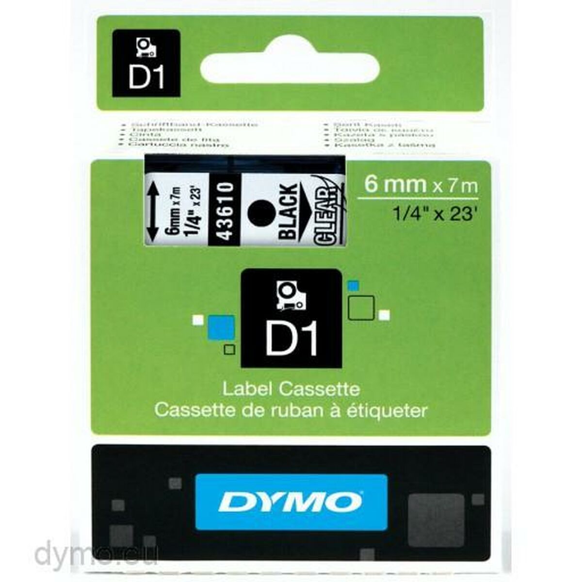 Laminated Tape for Labelling Machines Dymo D1 43610 6 mm LabelManager Black Transparent (5 Units)