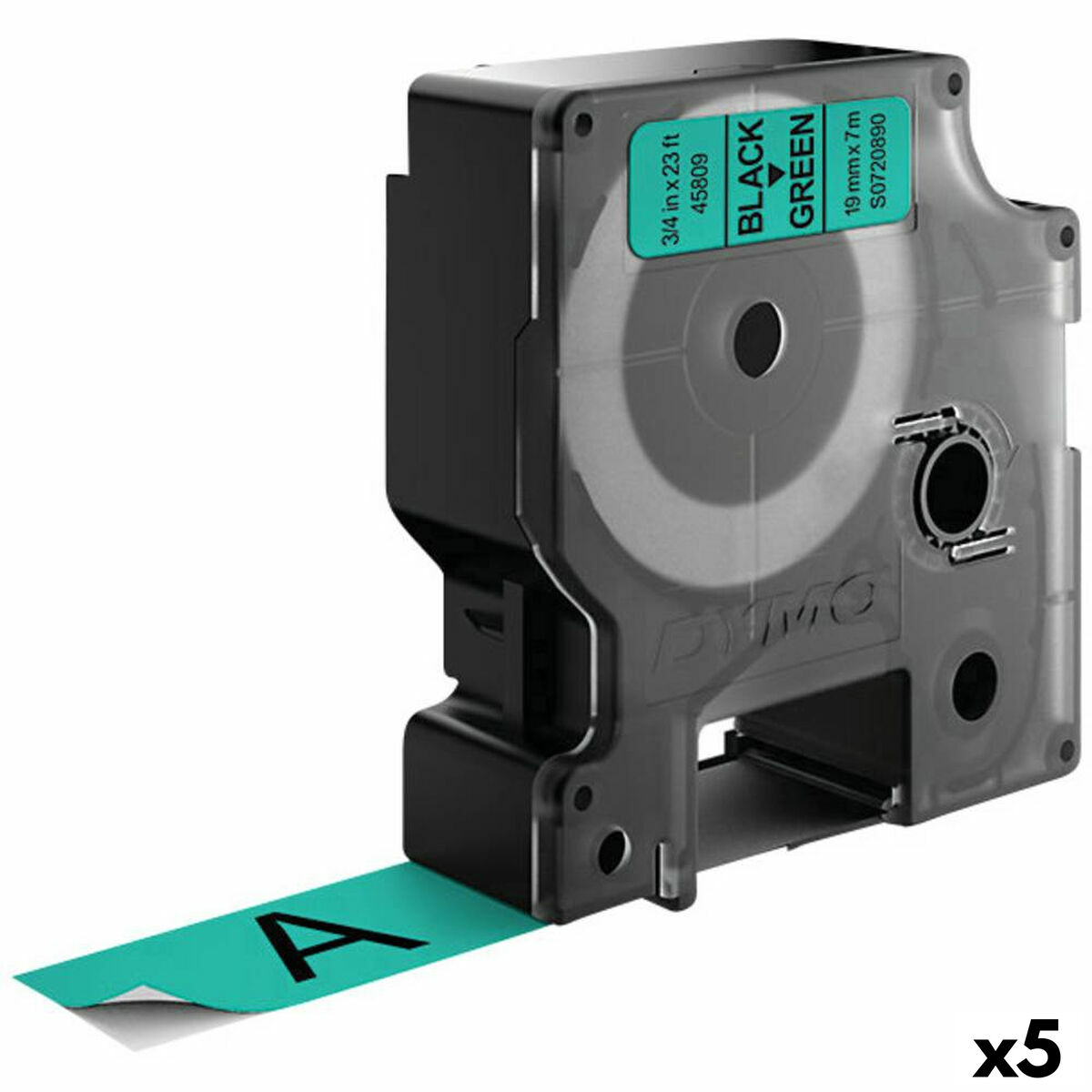 Laminated Tape for Labelling Machines Dymo D1 45809 LabelManager Black Green (5 Units)