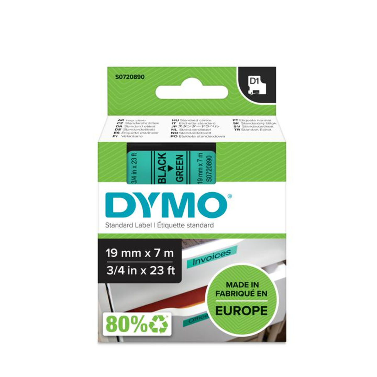 Laminated Tape for Labelling Machines Dymo D1 45809 LabelManager Black Green (5 Units)