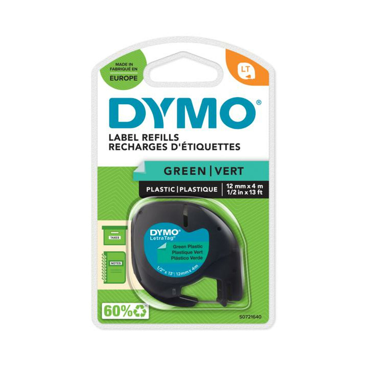 Laminated Tape for Labelling Machines Dymo 91204 12 mm LetraTag Black Green (10 Units)