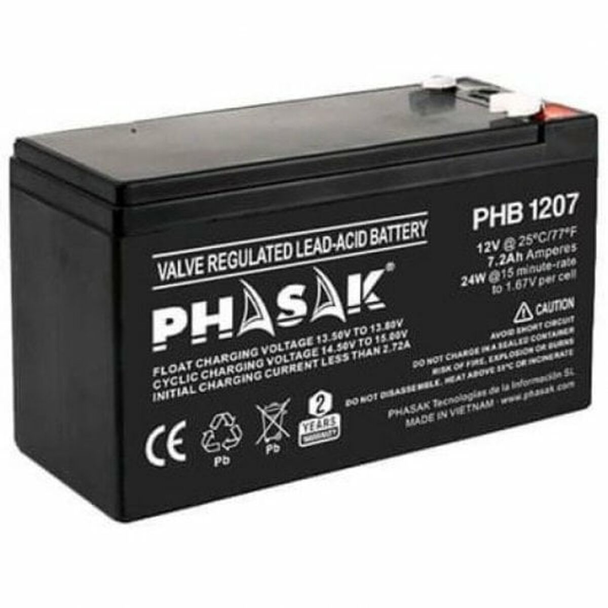 Battery for Uninterruptible Power Supply System UPS Phasak PHB 1207 12 V Battery for Uninterruptible Power Supply System UPS Phasak PHB 1207 12 V