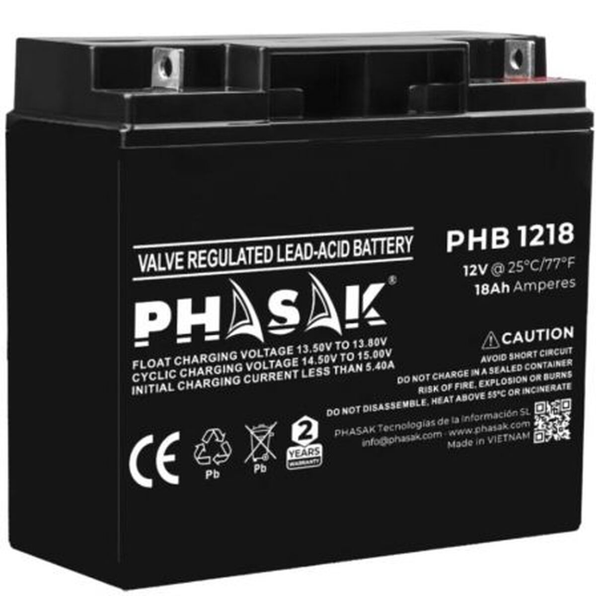 Battery for Uninterruptible Power Supply System UPS Phasak PHB 1218 12 V Battery for Uninterruptible Power Supply System UPS Phasak PHB 1218 12 V