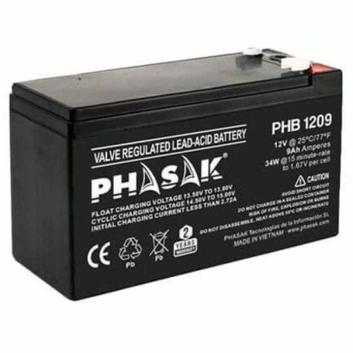 Battery for Uninterruptible Power Supply System UPS Phasak PHB 1209 12 V Battery for Uninterruptible Power Supply System UPS Phasak PHB 1209 12 V