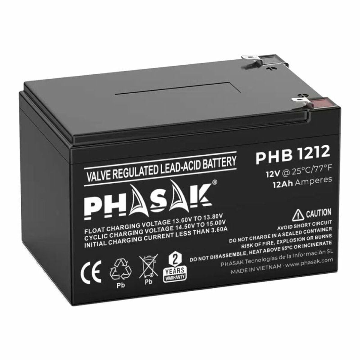 Battery for Uninterruptible Power Supply System UPS Phasak PHB 1212 12 Ah 12 V Battery for Uninterruptible Power Supply System UPS Phasak PHB 1212 12 Ah 12 V