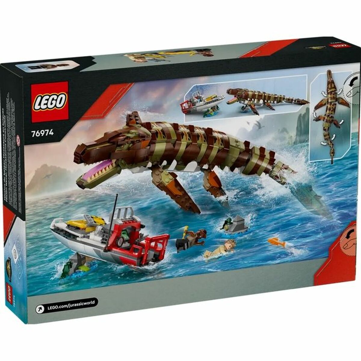 Construction set Lego 76974 Jurassic World : Brick-Built Mosasaurus Boat Mission 858 Pieces