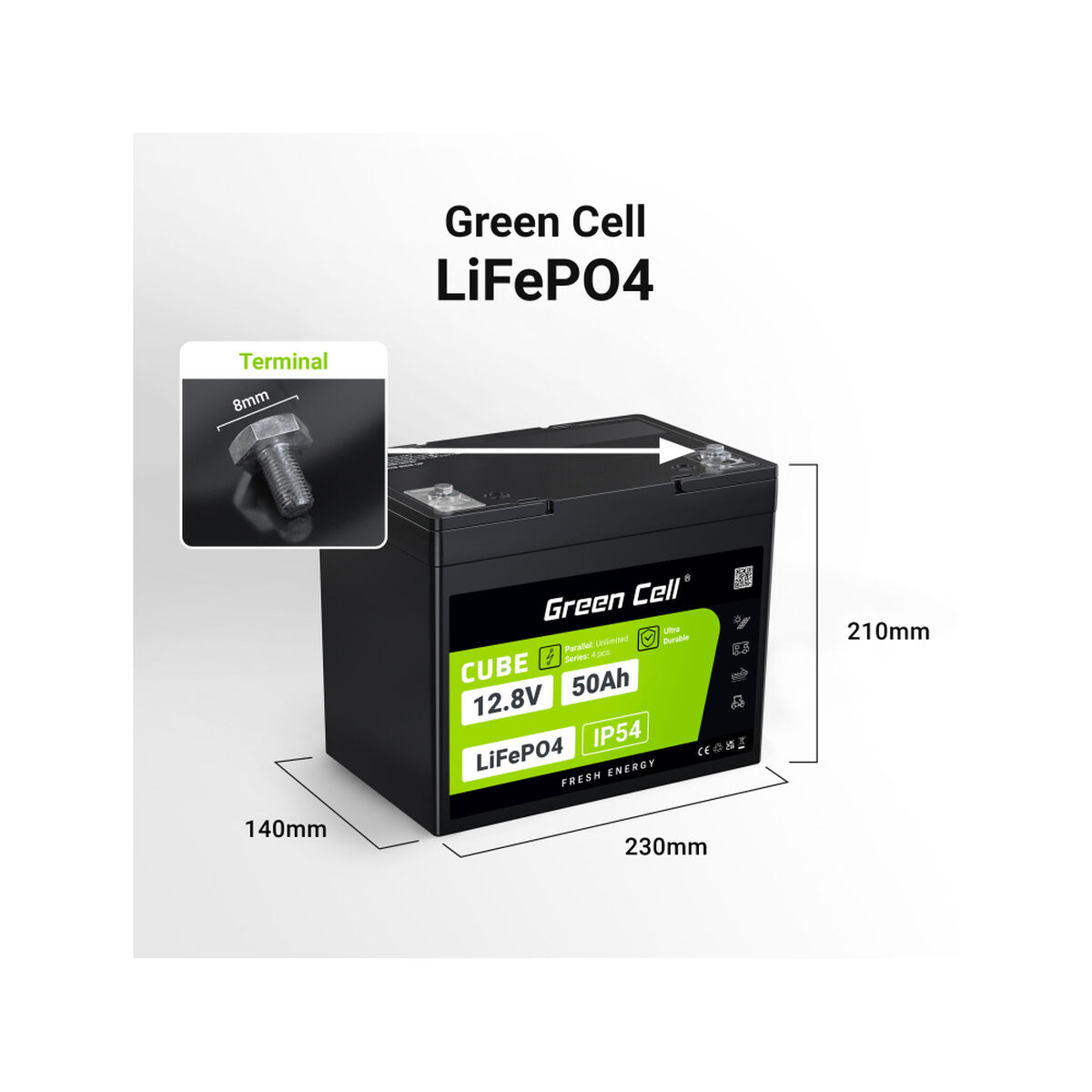 Battery for Uninterruptible Power Supply System UPS Green Cell LFPGC12V50AH 12 V