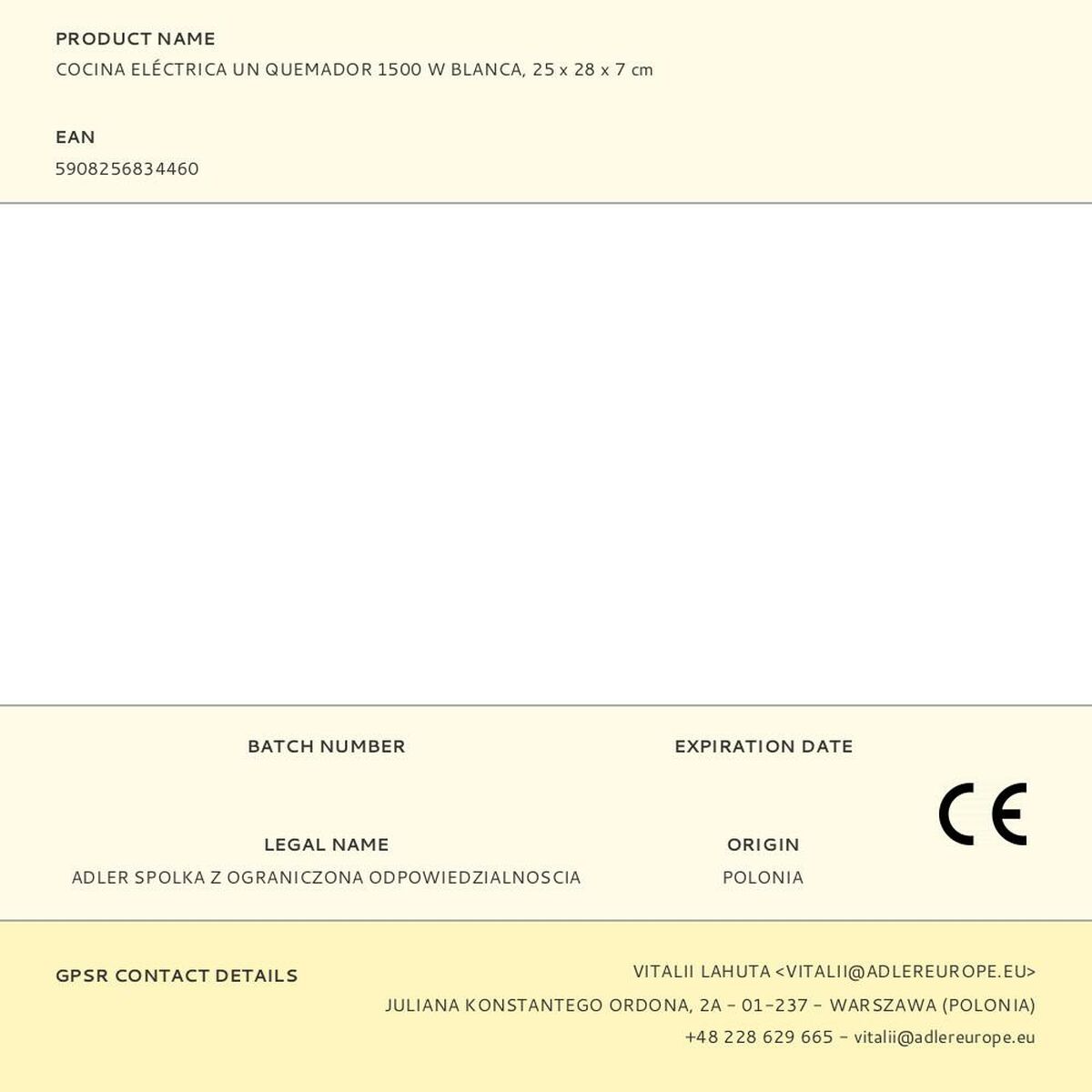 Camping stove Adler AD 6503 1500 W