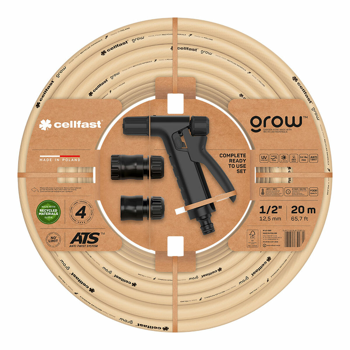 Hose with accessories kit Cellfast Grow 20 m Polyester PVC Polyethylene polypropylene  12 mm Beige (20 m)