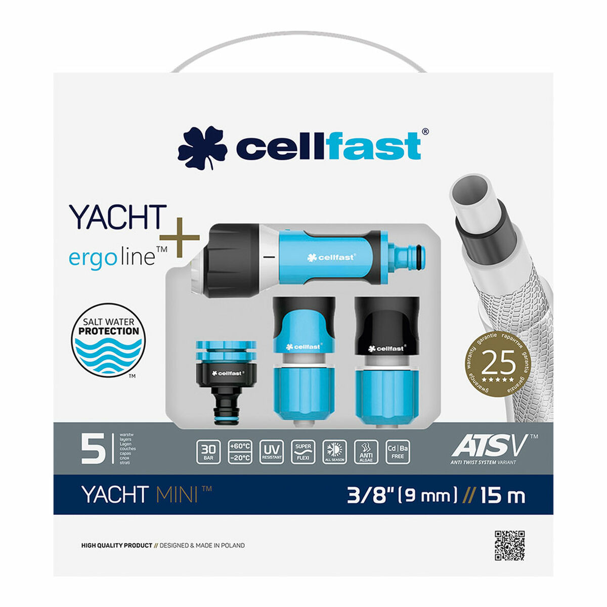 Hose with accessories kit Cellfast Yacht Mini Ats PVC 15 m  9 mm Hose with accessories kit Cellfast Yacht Mini Ats PVC 15 m  9 mm