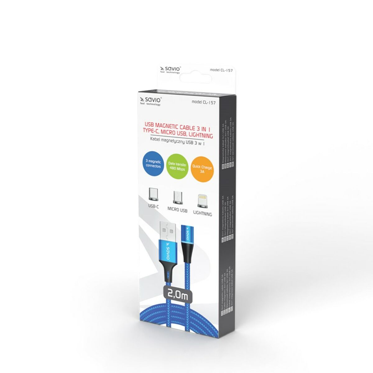 USB Cable Savio CL-157 Blue 2 m