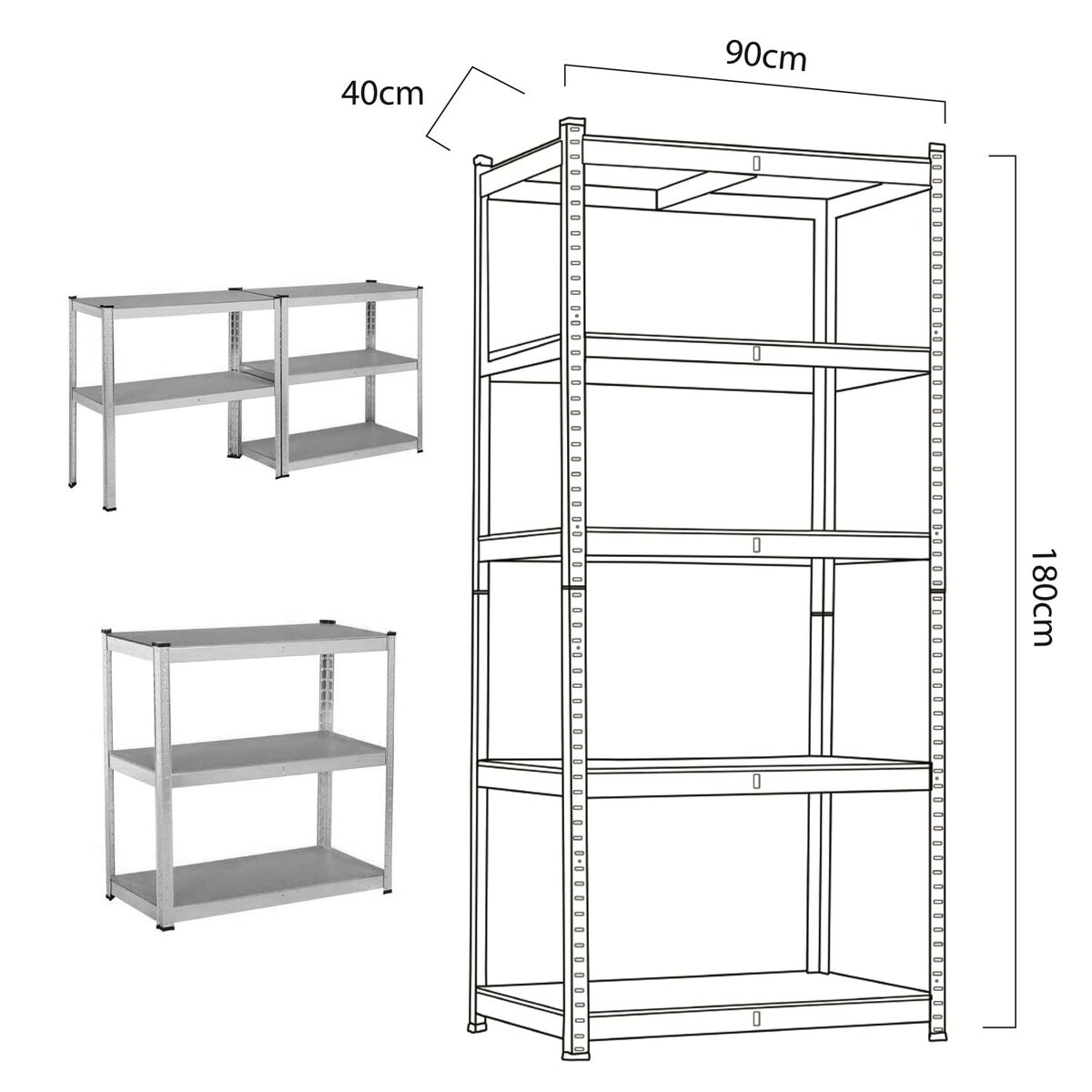 Shelves Greenblue GB378 180 x 90 x 40 cm Grey Galvanised Steel MDF Wood 75 Kg