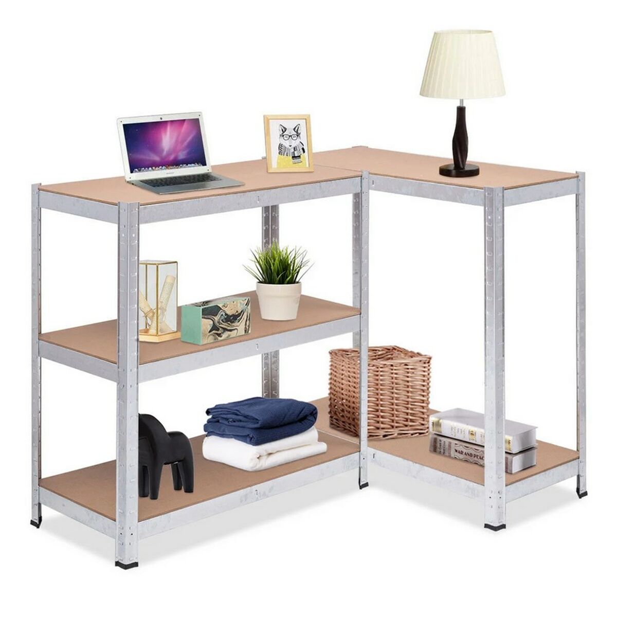Shelves Greenblue GB378 180 x 90 x 40 cm Grey Galvanised Steel MDF Wood 75 Kg