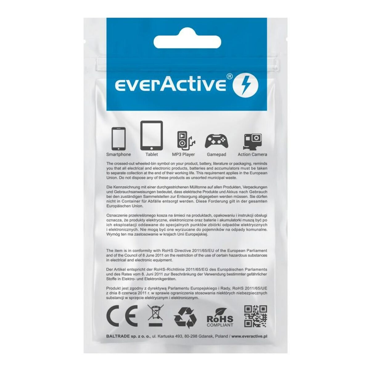 USB Cable EverActive CBS-1CW White 1 m