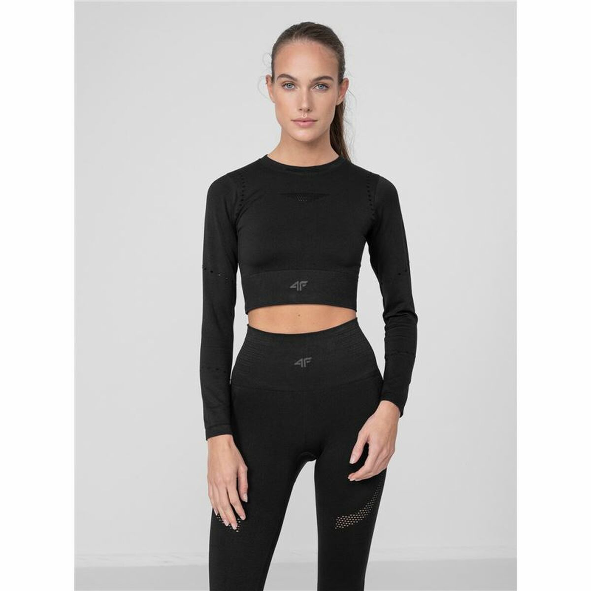 Women’s long sleeve T-shirt PURE FORCE H4Z22 TSDLF010  4F Black Multicolour (M/L)
