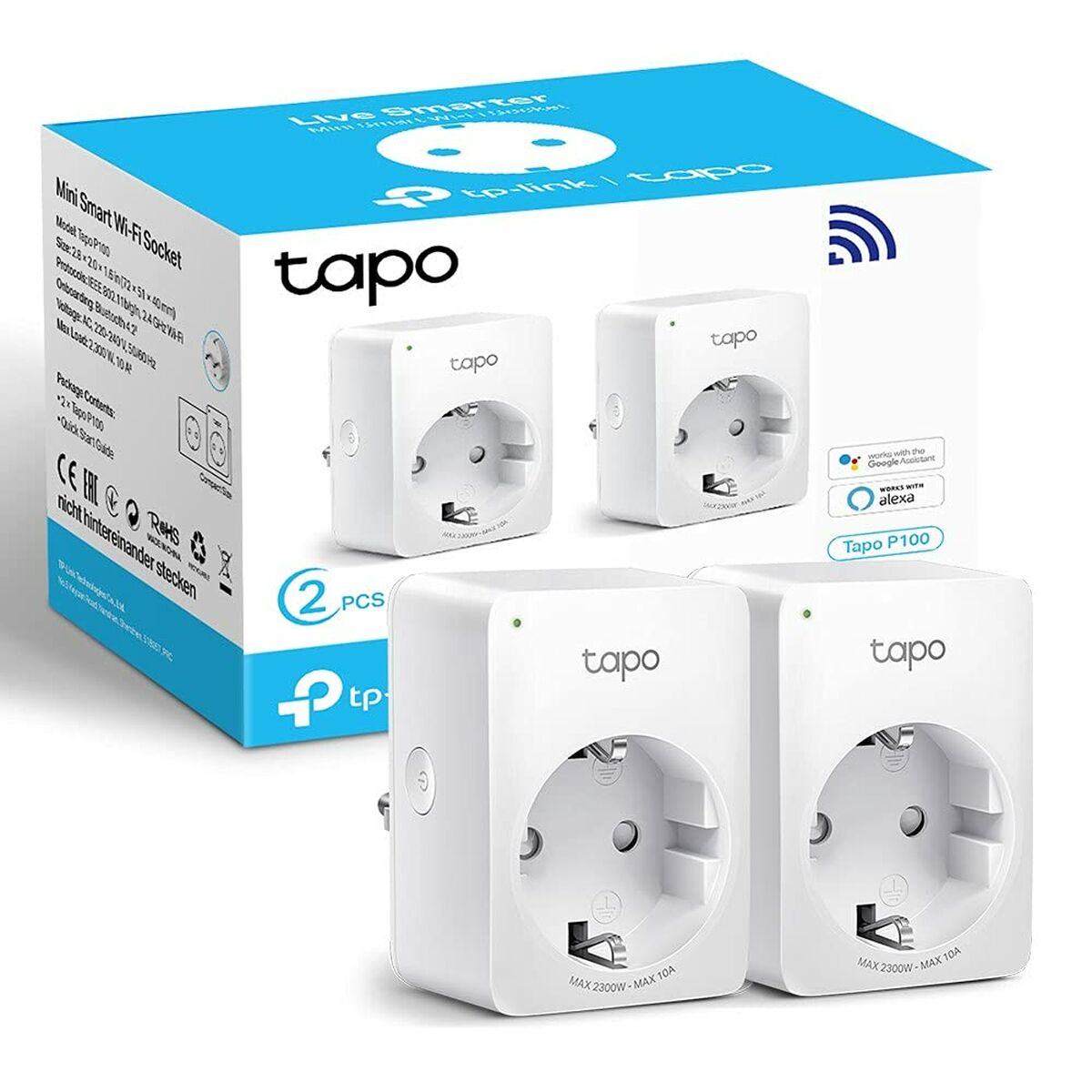 Smart Plug TP-Link P100 Wi-Fi 220 V 220-240 V 13 A 10 A White (2 Units)