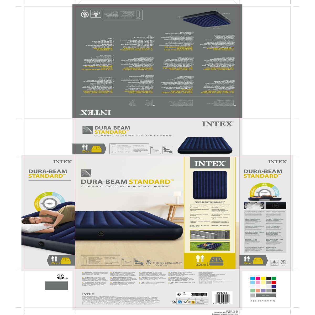 Inflatable Mattress Intex Beam Standard Classic Downy 183 x 25 x 203 cm