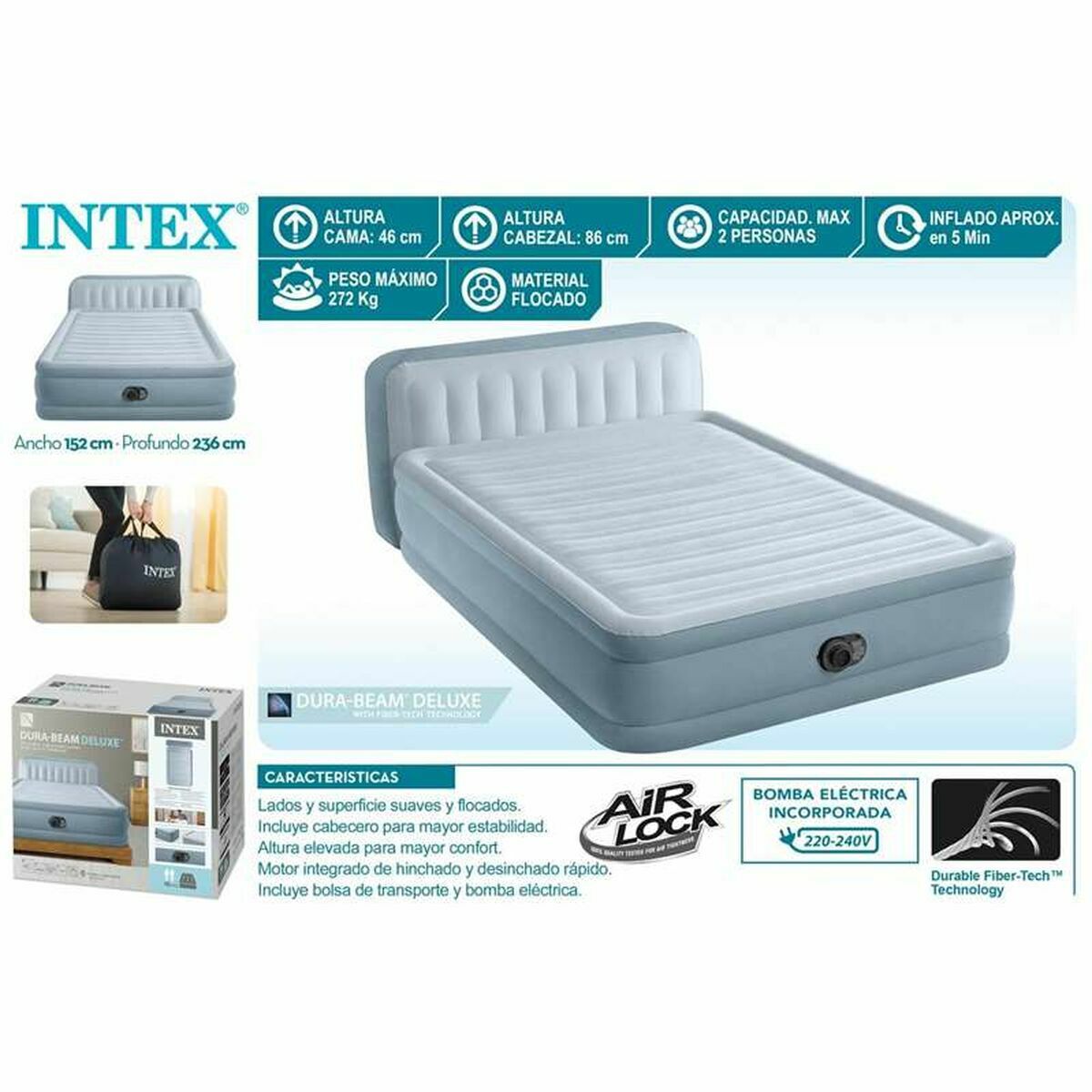 Inflatable Mattress Intex 152 x 86 x 236 cm