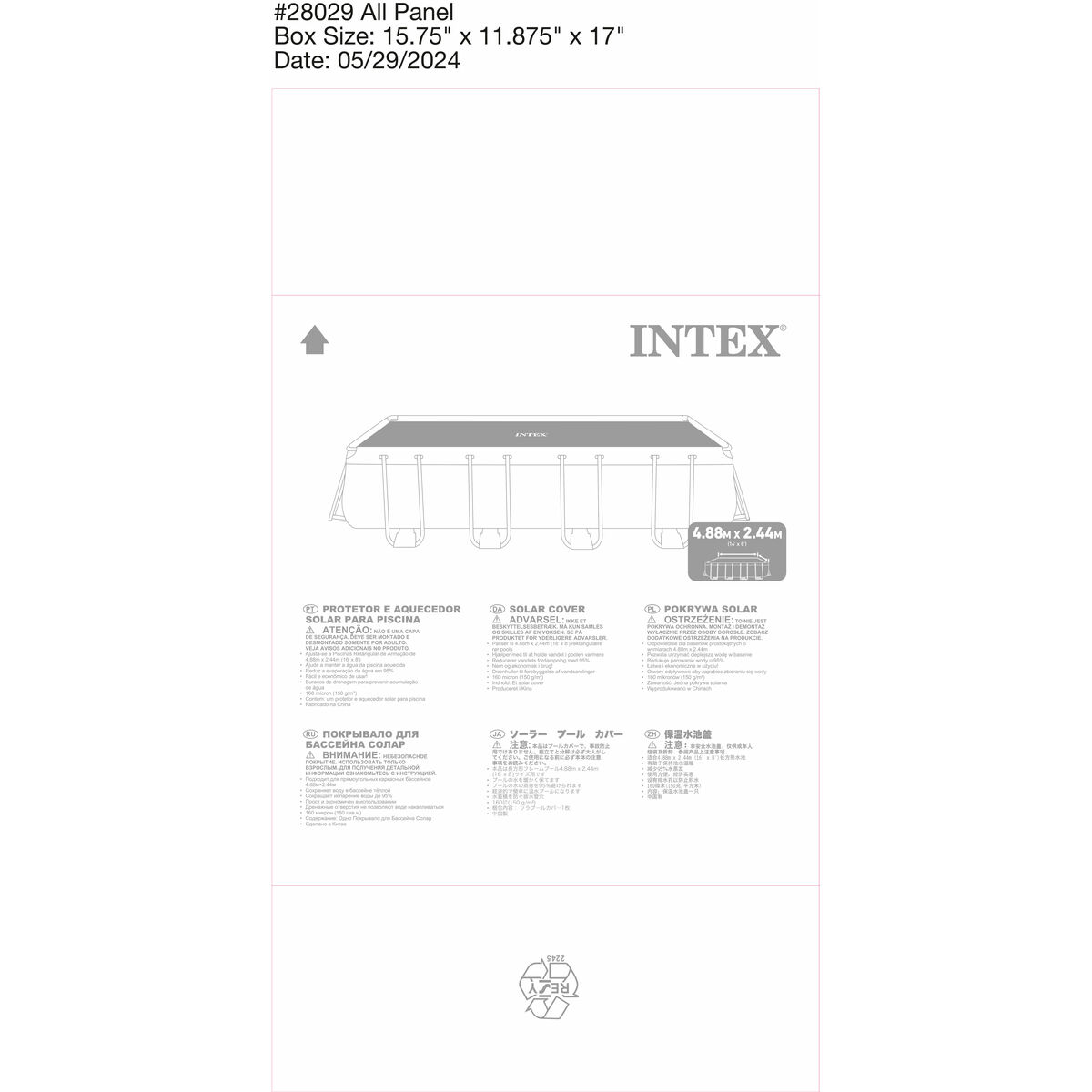 Swimming Pool Cover Intex 488 x 244 cm Solar Rectangular