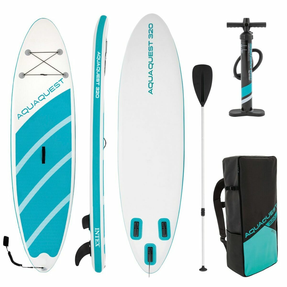 Inflatable Paddle Surf Board with Accessories Intex Aqua Quest Blue White Inflatable Paddle Surf Board with Accessories Intex Aqua Quest Blue White