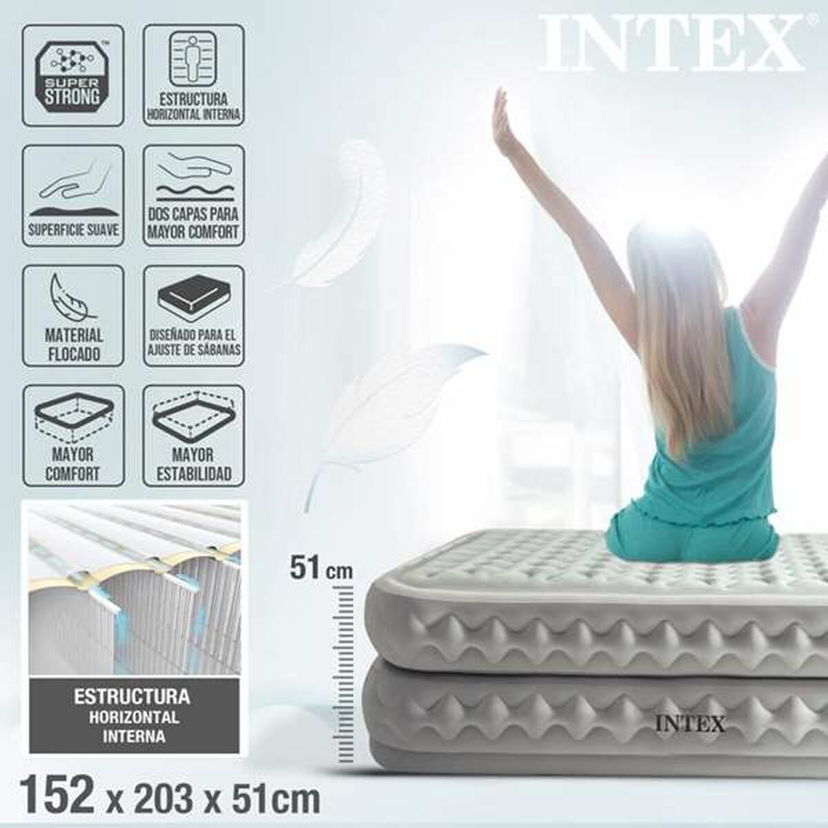 Inflatable Mattress Intex 152 x 203 x 51 cm 272 kg