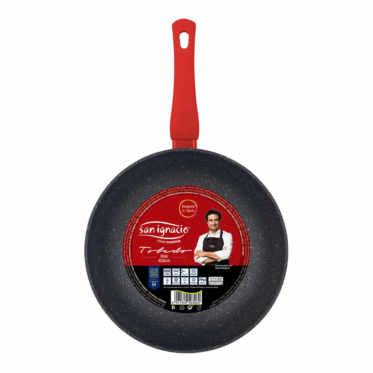 Wok Pan San Ignacio Toledo SG-6268 Ø 26 cm Black Aluminium