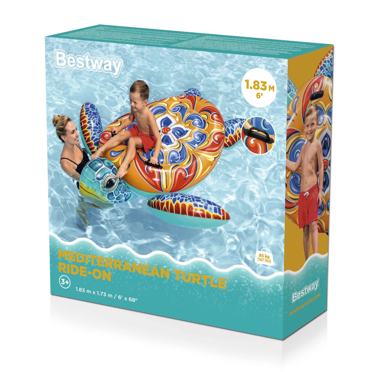 Bestway Inflatable Turtle 183×173 cm with Handles +3 Years Beach Pool 41523