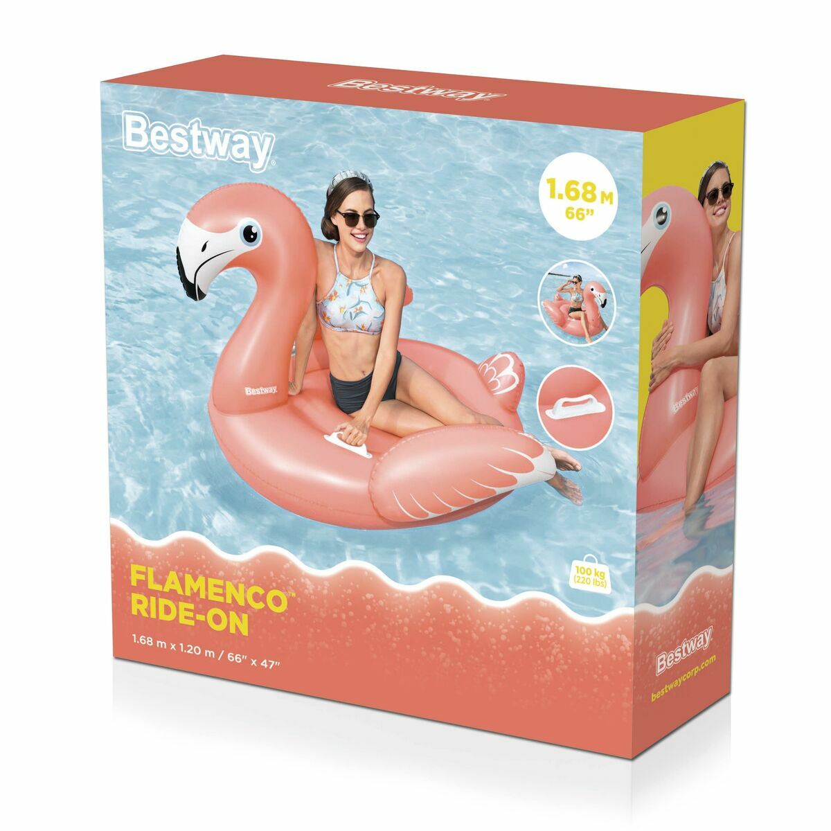 Bestway Inflatable Flamingo with Handles 168×120 cm +3 Years Beach Pool 41526