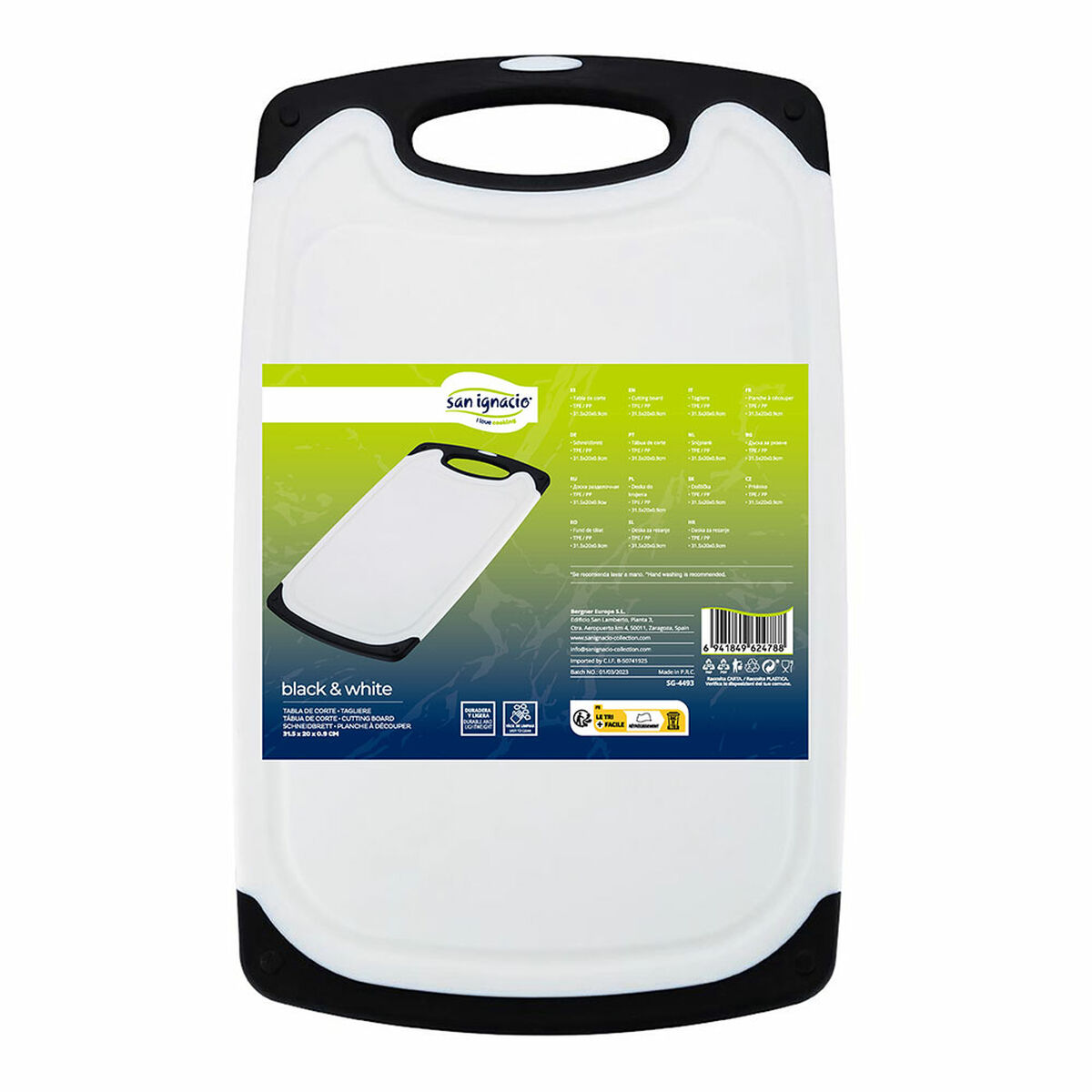 Cutting board San Ignacio SG-4493 White Black Black/White 31,5 x 20 x 0,9 cm