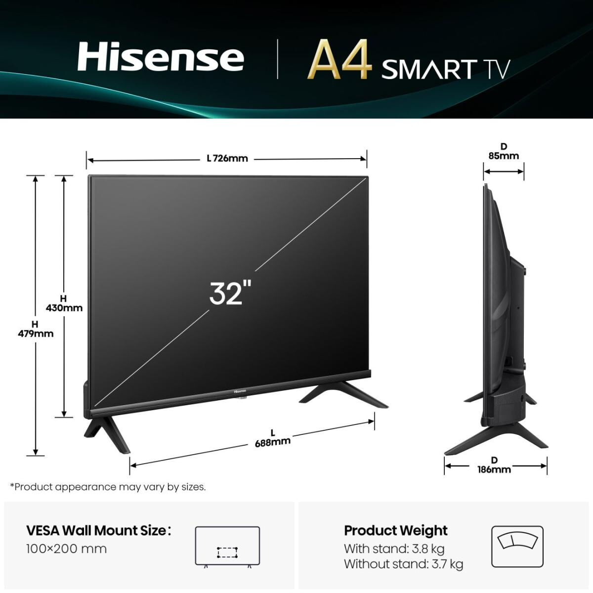 Smart TV Hisense 32A4Q        32 32″ HD LED HDR