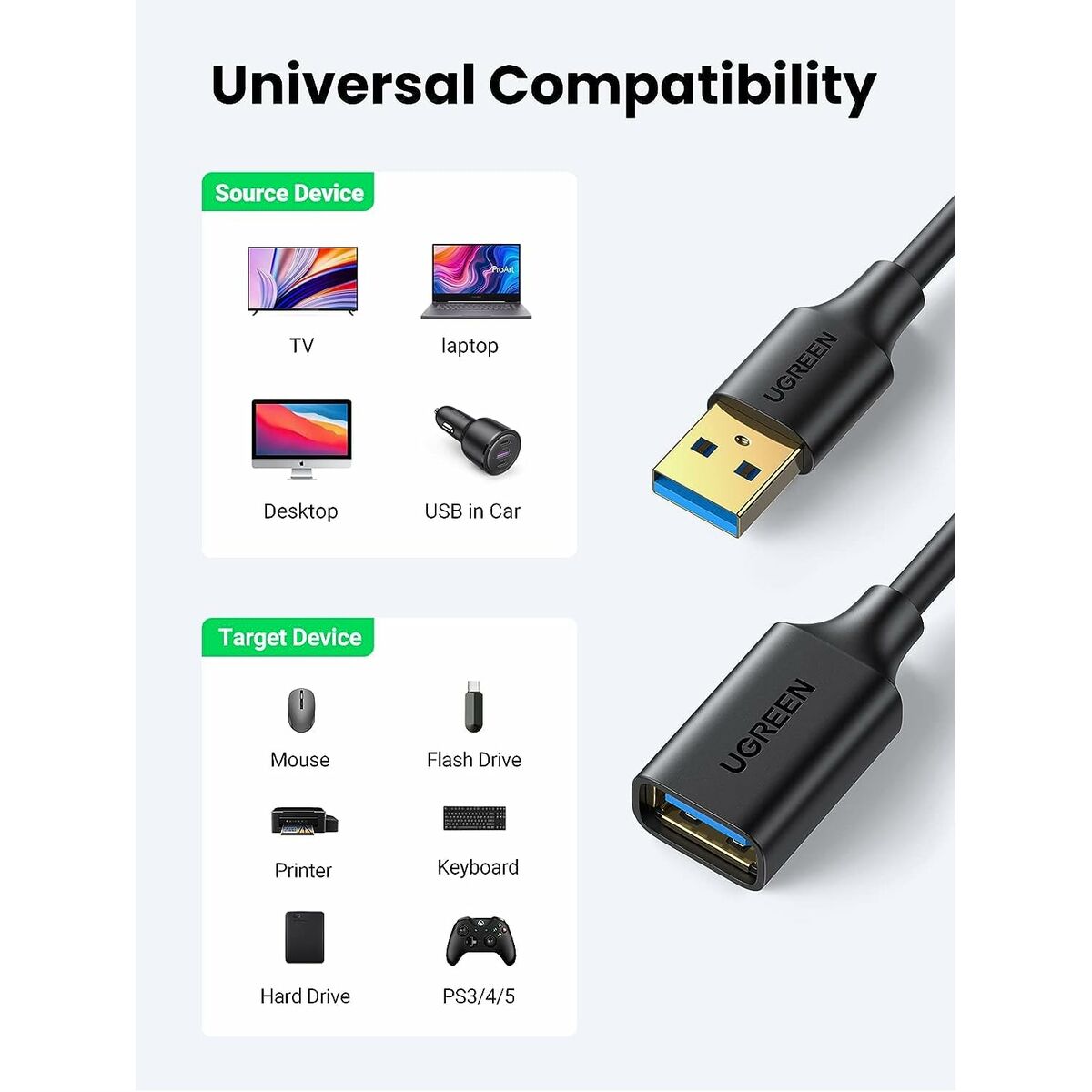 USB Extension Cable Ugreen 10368B Black 1 m