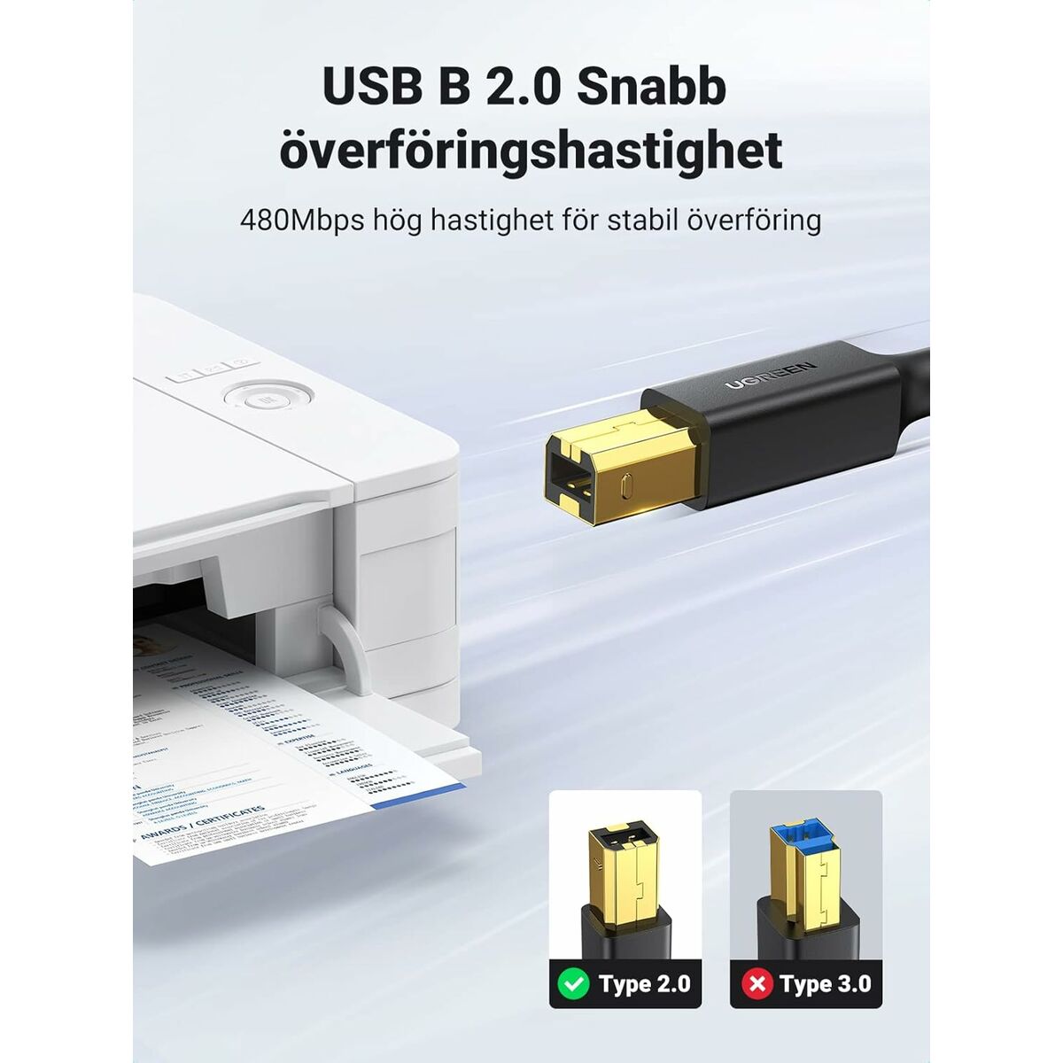 USB 2.0 A to USB B Cable Ugreen 10351 Black 3 m