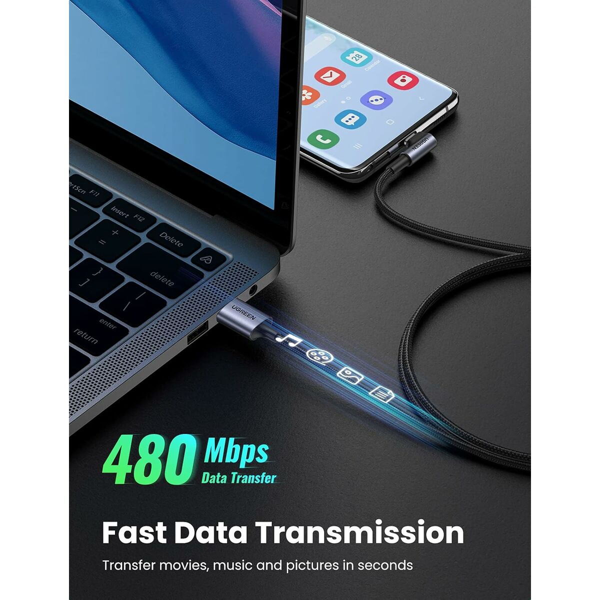 USB A to USB-C Cable Ugreen 50941 Black 5 m