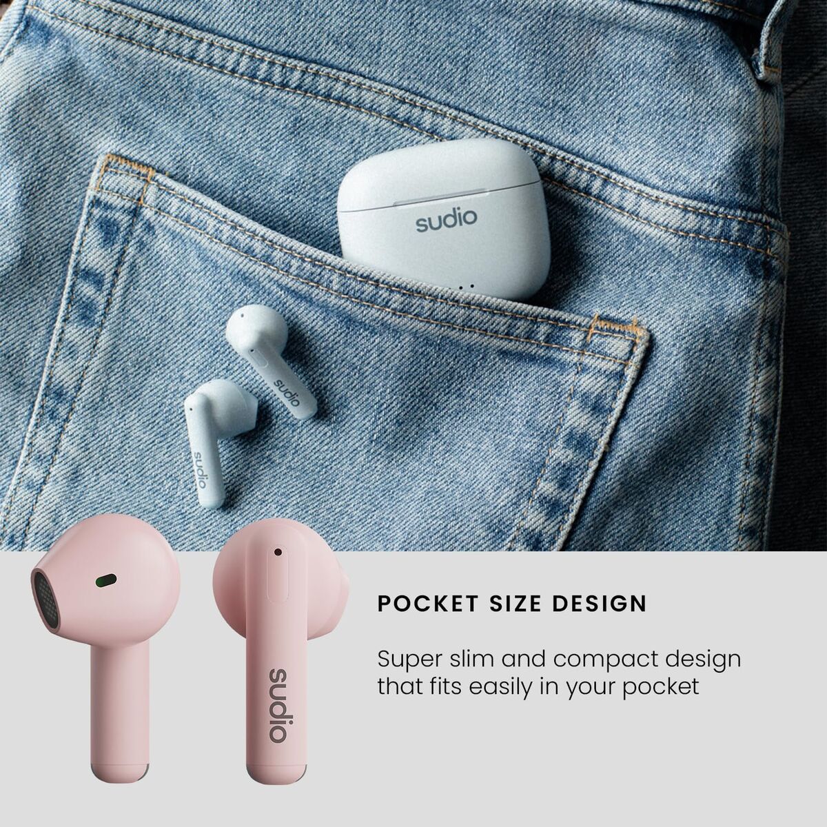 In-ear Bluetooth Headphones Sudio A1 True Wireless Pink