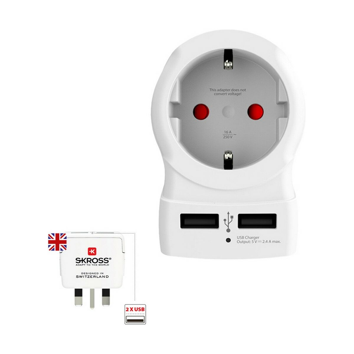 Current Adaptor Skross 1500280 USB x 2 European United Kingdom Current Adaptor Skross 1500280 USB x 2 European United Kingdom
