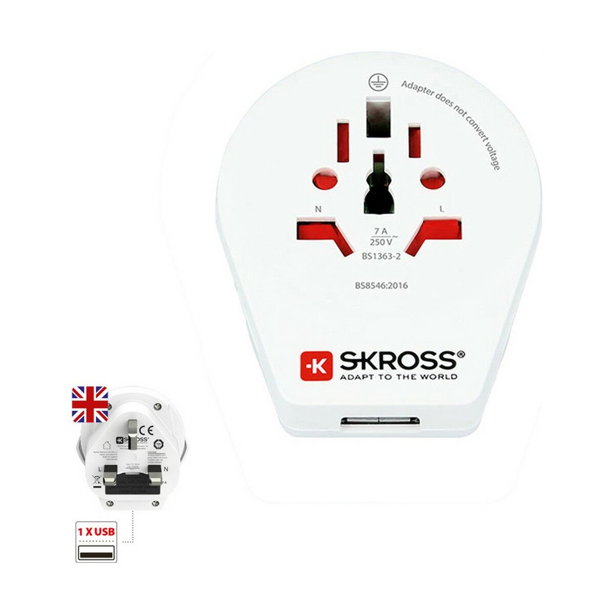 Current Adaptor Skross 1500267 United Kingdom International 1 x USB Current Adaptor Skross 1500267 United Kingdom International 1 x USB