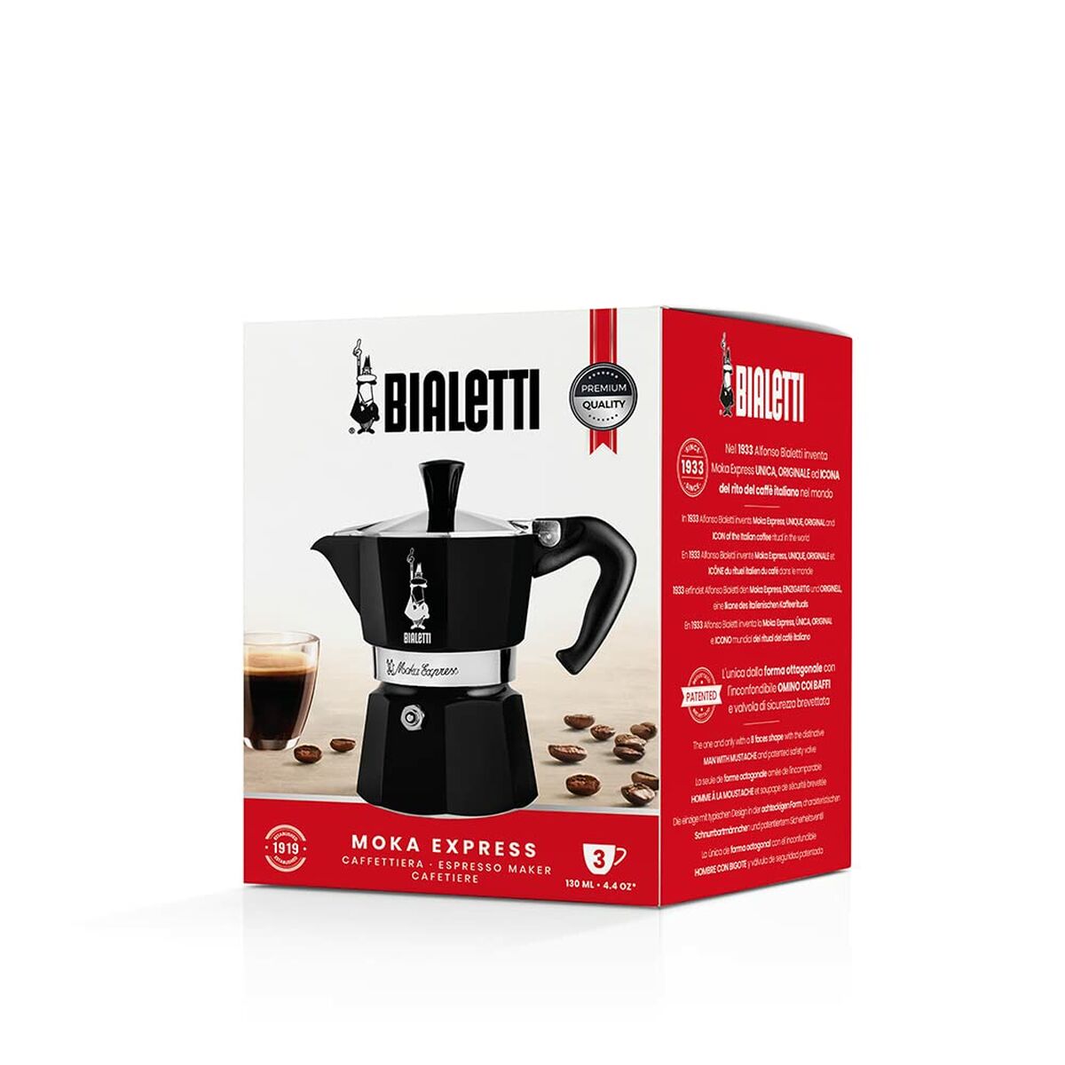 Italian Coffee Pot Bialetti Moka Express Black Aluminium 3 Cups