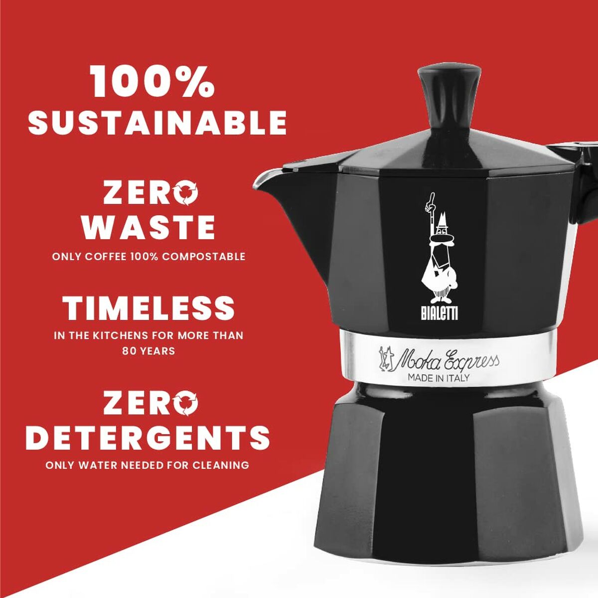Italian Coffee Pot Bialetti Moka Express Black Aluminium 3 Cups