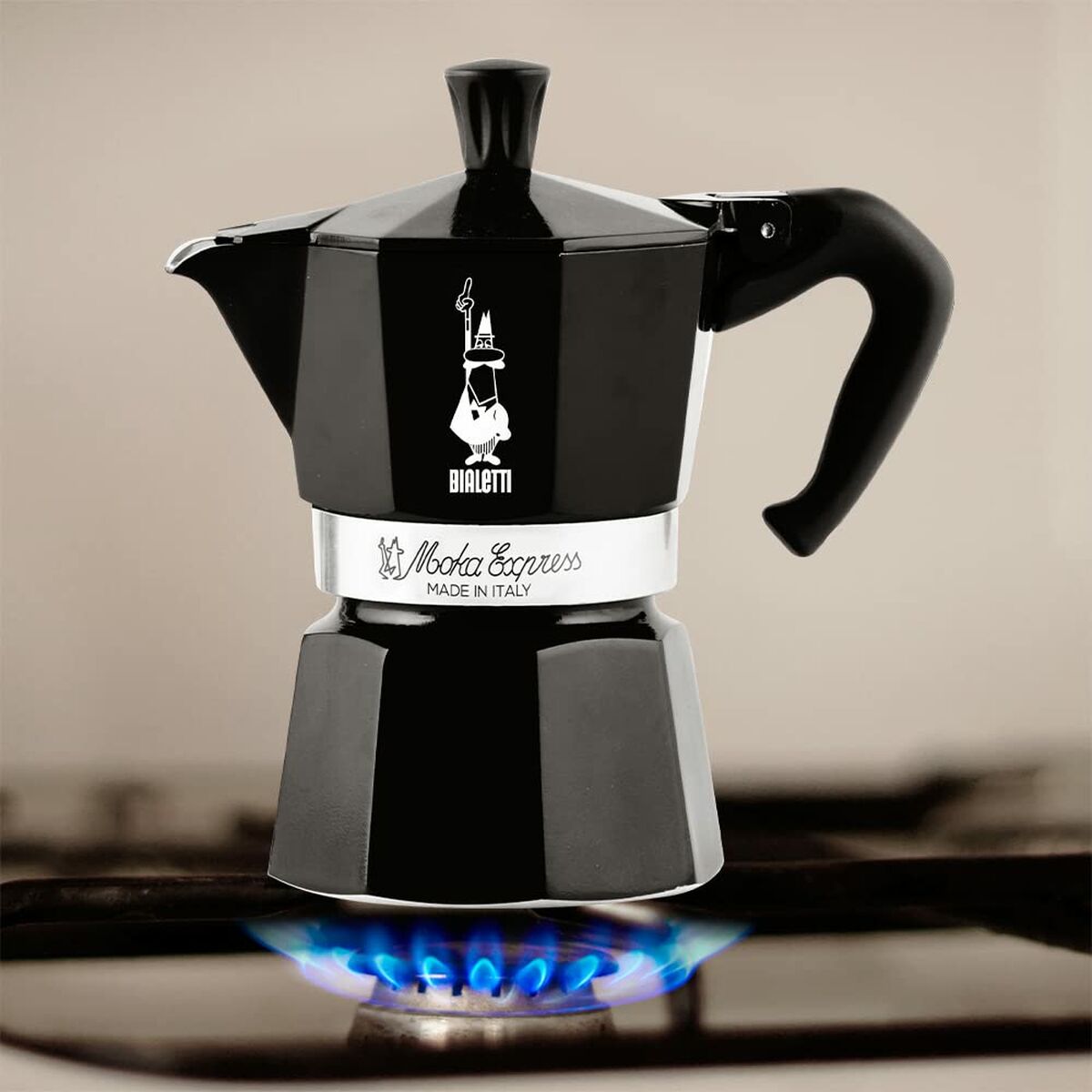 Italian Coffee Pot Bialetti Moka Express Black Aluminium 3 Cups