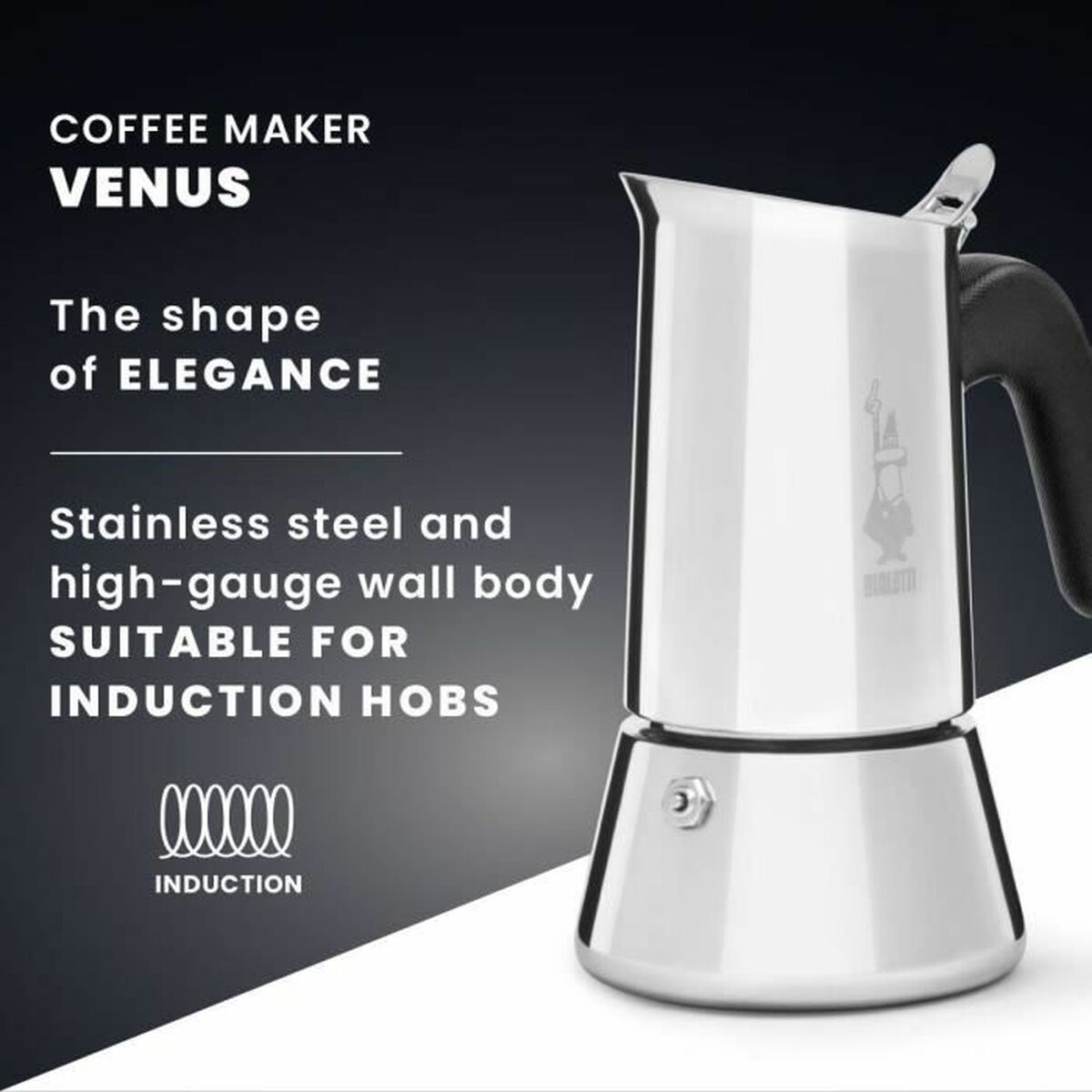 Italian Coffee Pot Bialetti NEW VENUS Silver Wood Stainless steel